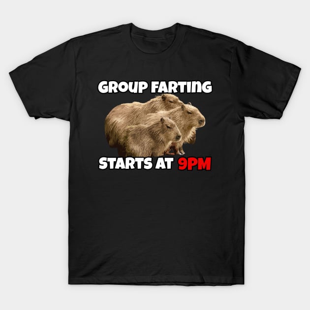 Group Farting Starts at 9PM - Funny Capybara Capy Meme T-Shirt by TheMemeCrafts